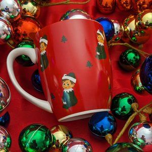 Kringles Kitchen Large Brightly Colored Red Mug With Green Pixie